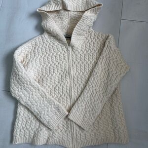 Aran Crafts Cream Zip-Up Hooded Cardigan